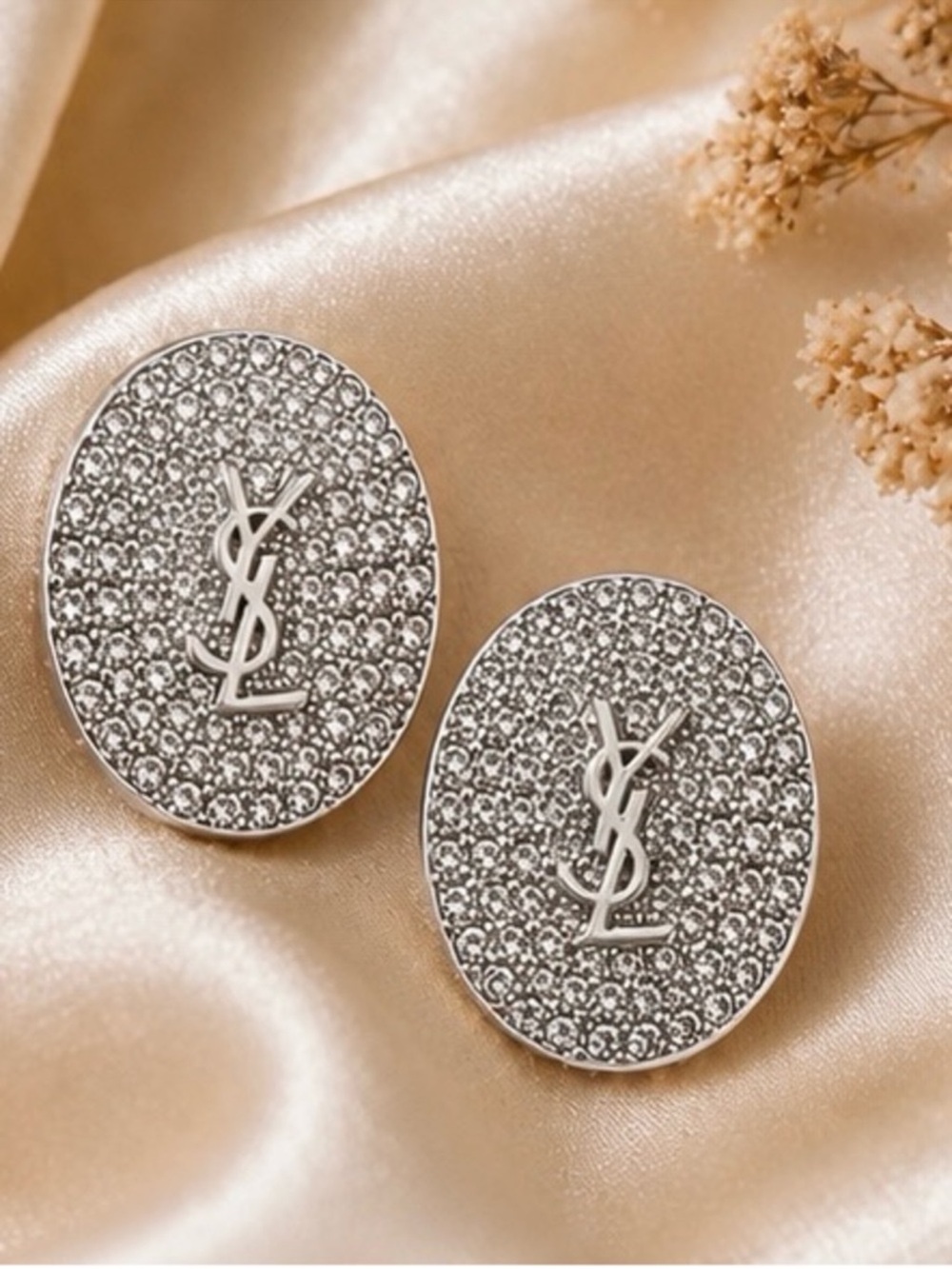 Crystal Oval Statement Stud Earrings Pavé Dome Cocktail Jewelry